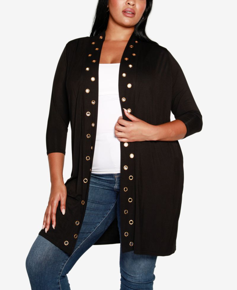 Plus Size Grommet-Trim Duster Cardigan Sweater