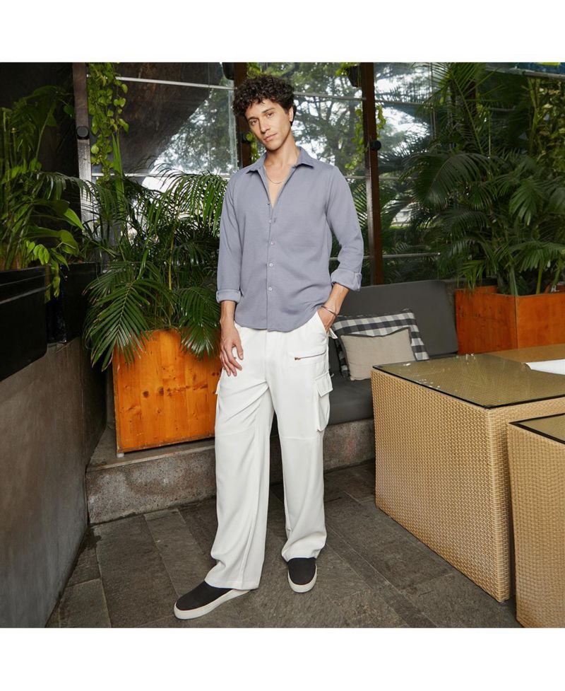 Men's Coin Grey Waffle-Textured Shirt