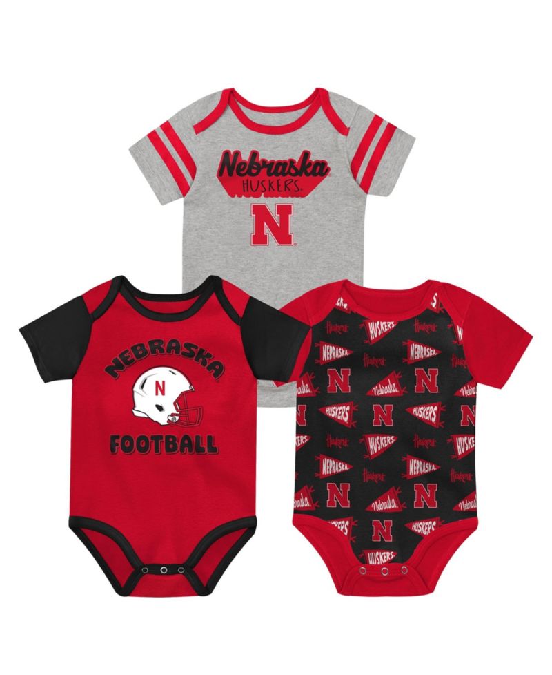 Baby Boys and Girls Red Nebraska Huskers Star Player Three-Piece Bodysuit Set