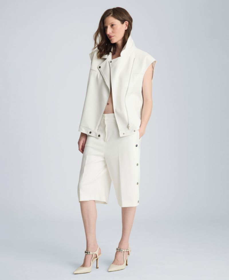 Women's Boxy Moto Faux Leather Sleeveless Vest