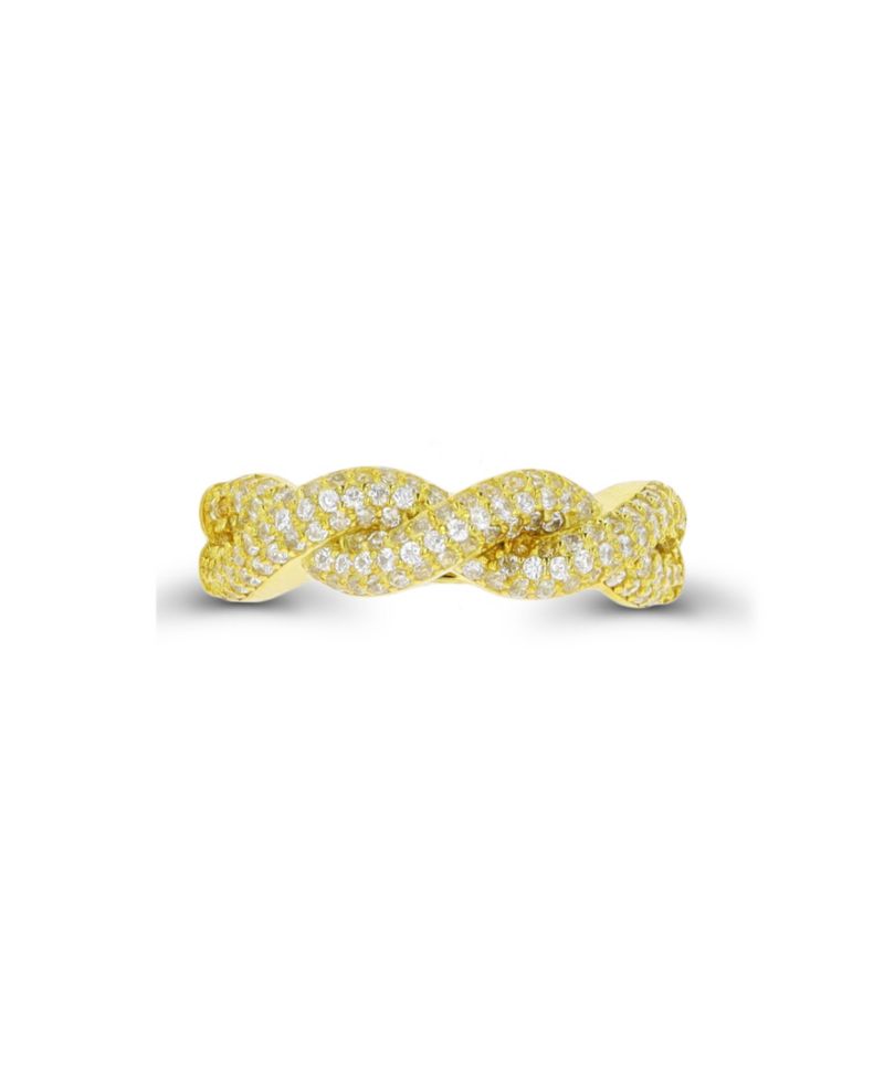 Cubic Zirconia Fashion in Sterling Silver and 14K Gold Over Sterling Silver Twisted Ring