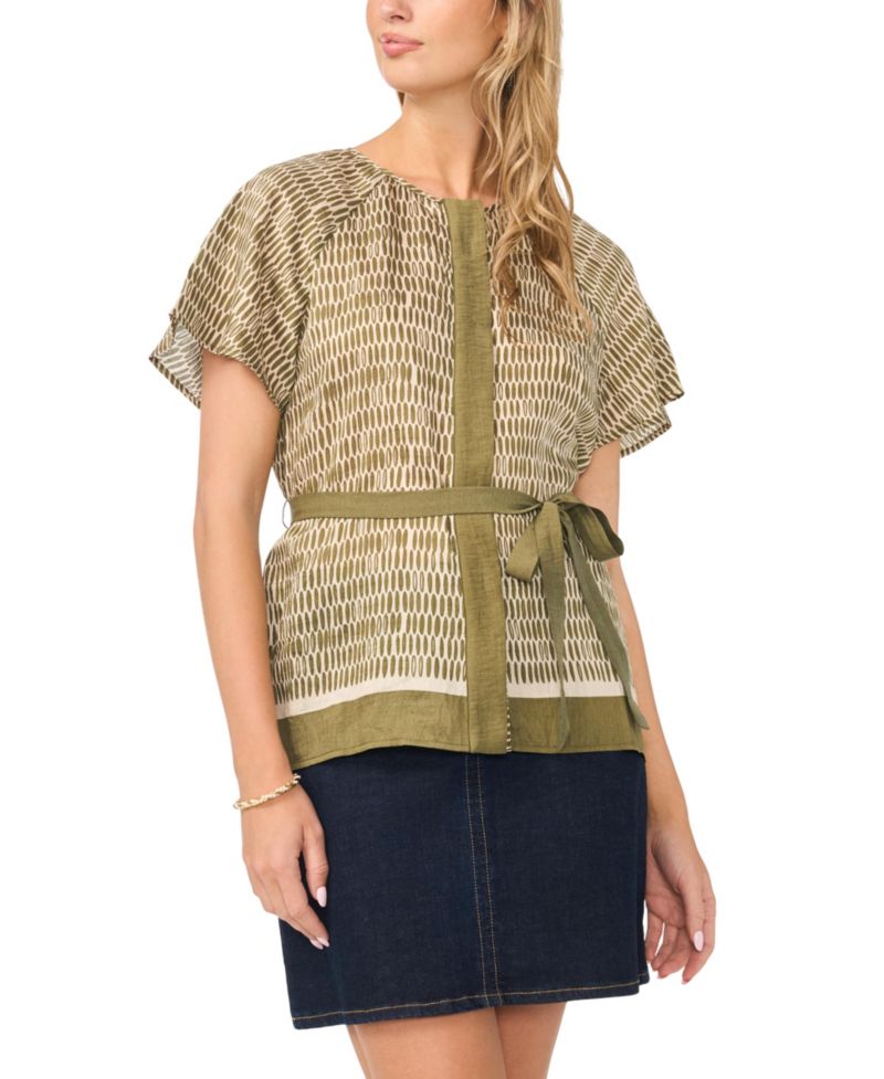 Women's Flutter-Sleeve Belted Blouse