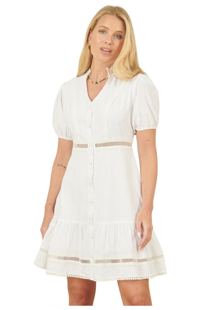 Women's Cotton Lace Trim Skater Shirt Dress