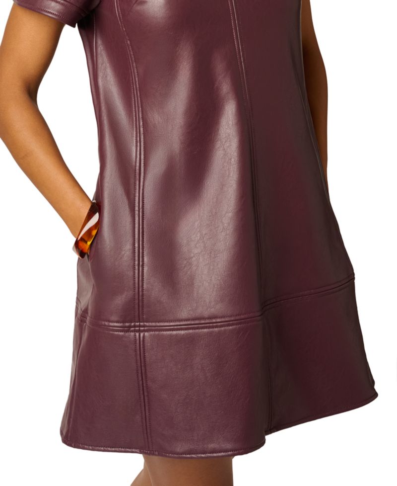 Women's Faux Leather Shift Dress with Pockets