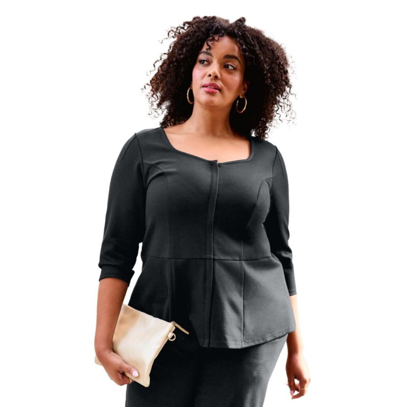 Plus Size Ponte Zip Front Women's Top