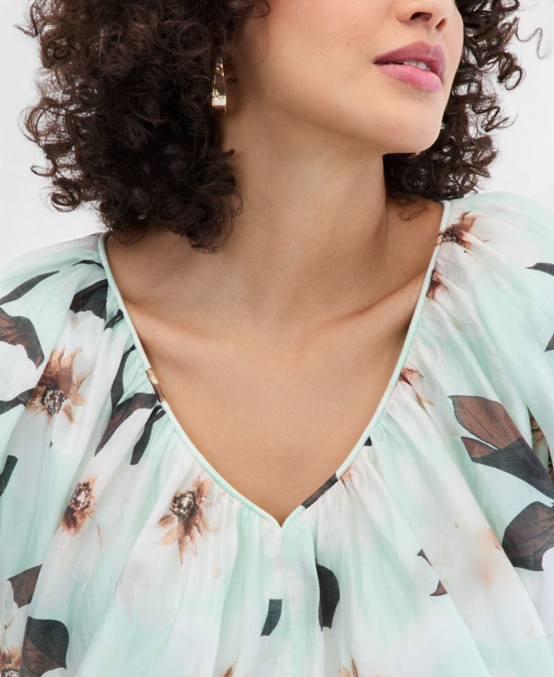 Women's Printed Puff-Sleeve Bubble Blouse