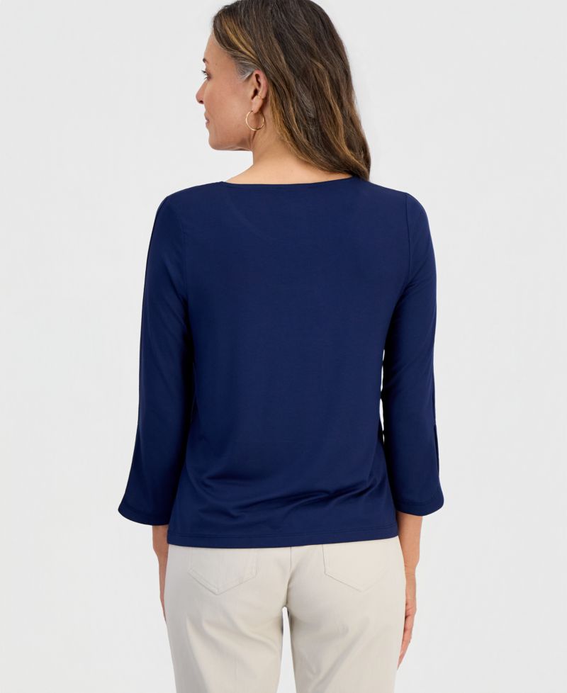 Petite 3/4-Length Tulip Sleeve Scoop Neck T-Shirt