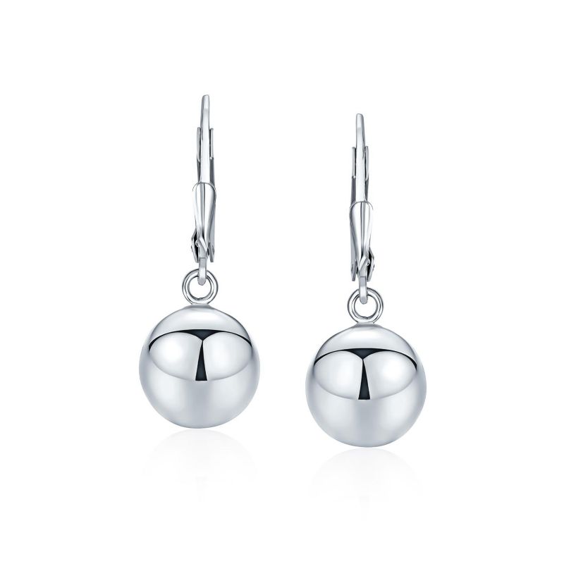 Classic .925 Sterling Silver Dangling Ball Drop Earrings Lever Back 8MM