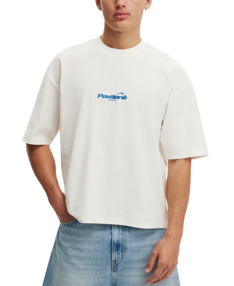 Men's Cropped Boxy-Fit Silhouette Graphic Crewneck T-Shirt