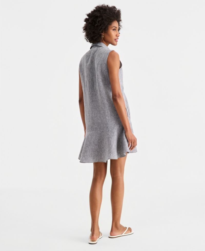 Women's Sleeveless 100% Linen Shirtdress