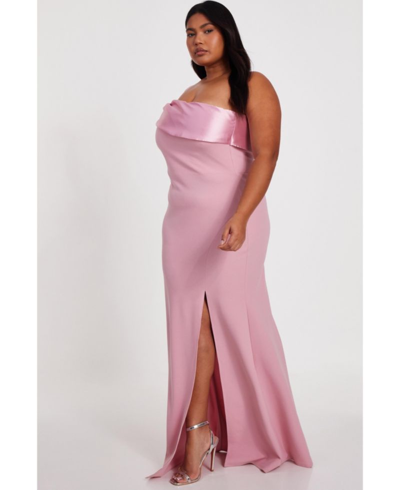 Plus Size Satin One Shoulder Maxi Dress