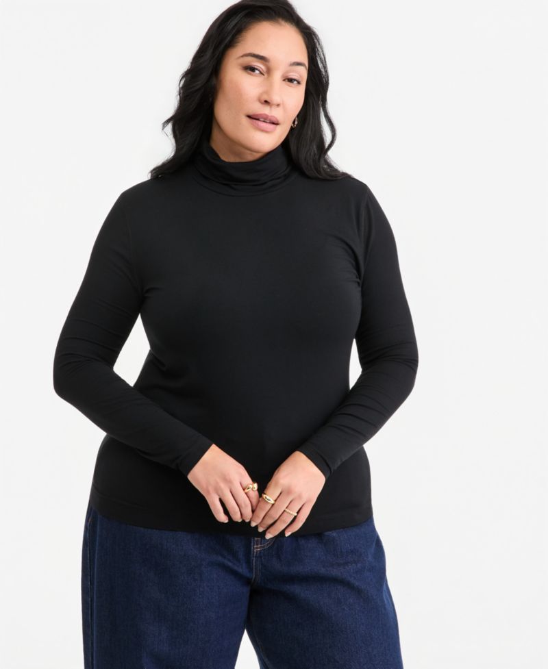 Plus Size Modal-Blend Mockneck Long-Sleeve Top