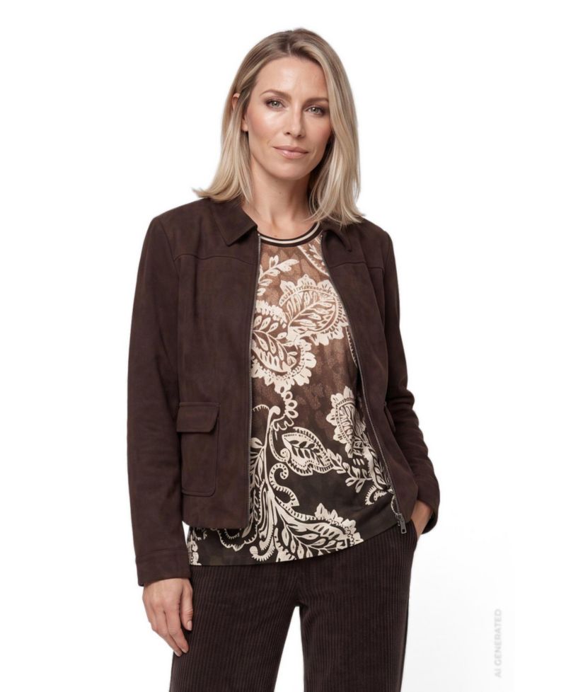 Women's Fitted Zip Faux Suede Jacket