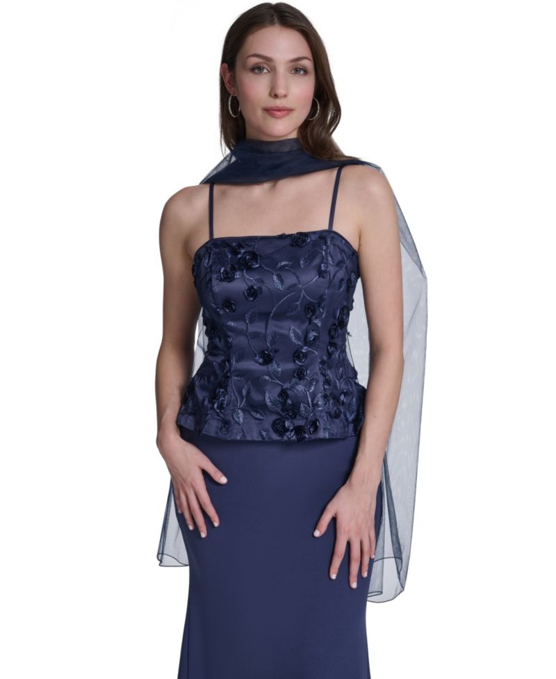 Women's Spaghetti Strap Combo Overlay Top Mermaid Gown