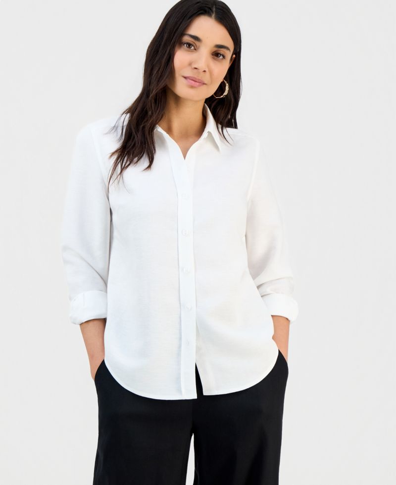 Petite Button-Front Long-Sleeve Shirt
