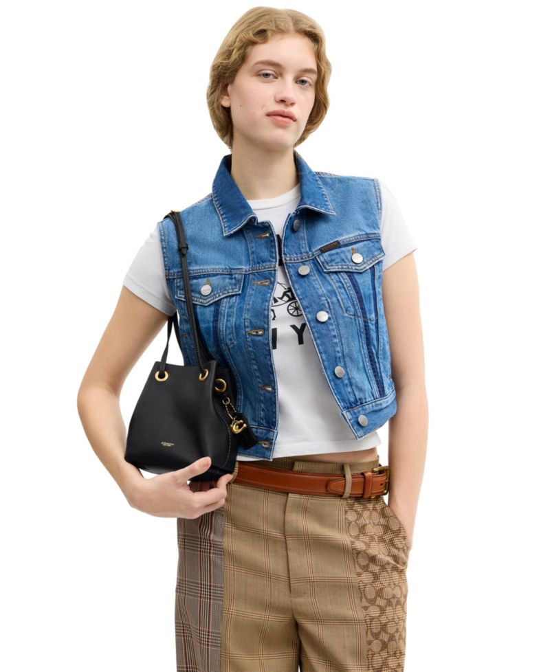 Jade Small Leather Drawstring Crossbody Bag