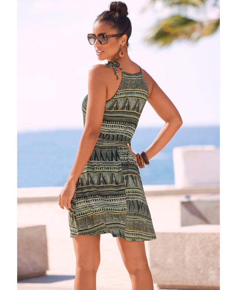 Women's Viscose Printed Cut Out Cutout Elastic-Waist Short Dress