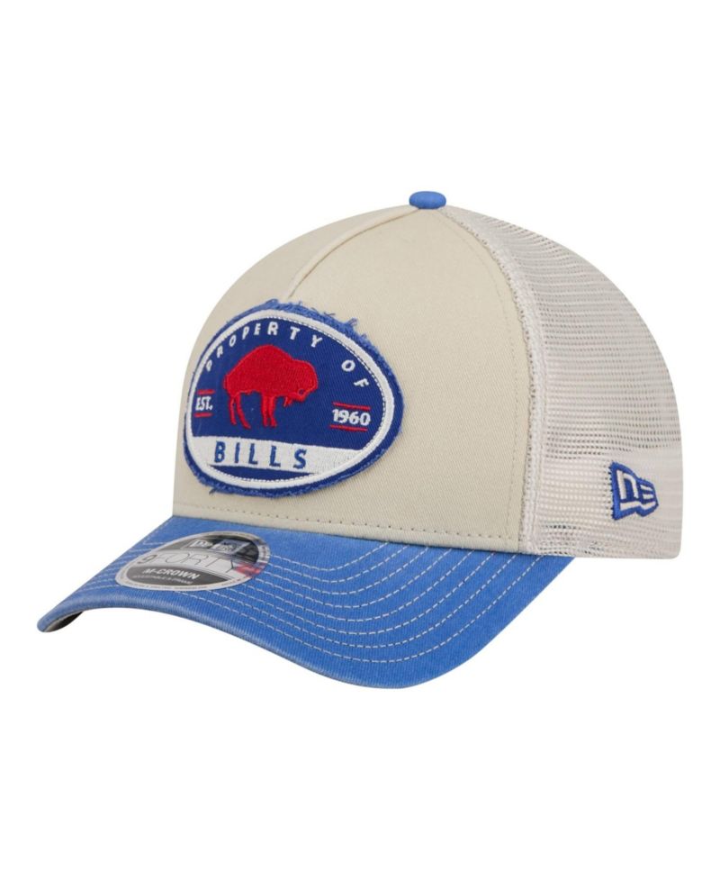 Men's Natural Buffalo Bills Frayed M-Crown A-Frame 9FORTY Adjustable Hat