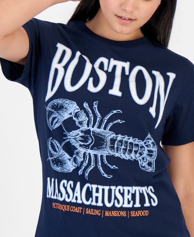 Juniors' Boston Lobster Graphic Print T-Shirt