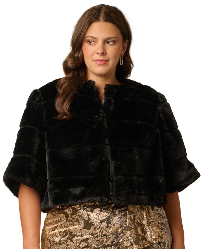 Plus Size Faux Fur Cover-up Cropped Jacket