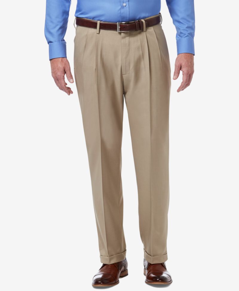 Men's Premium Comfort Stretch Classic-Fit Solid Pleated Dress Pants