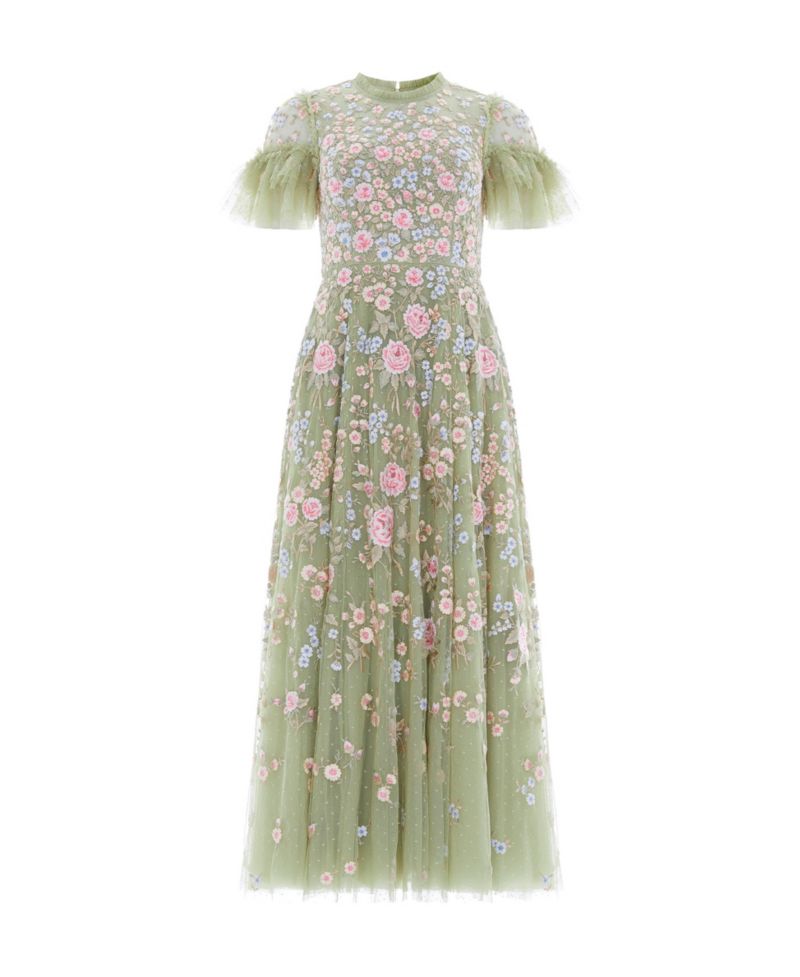 Women's Antoinettes Floral Short-Sleeve Tulle-Ruffle Gown