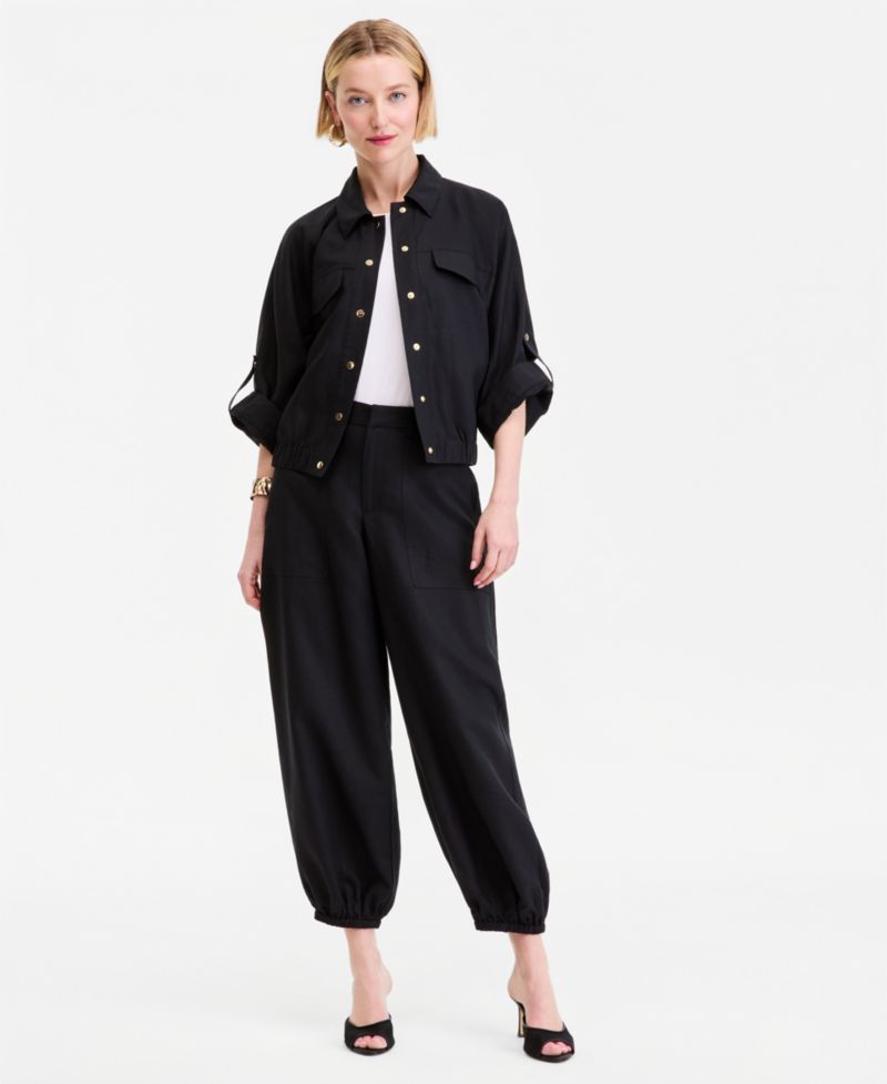 Women's Linen-Blend 3/4-Sleeve Shirt Jacket