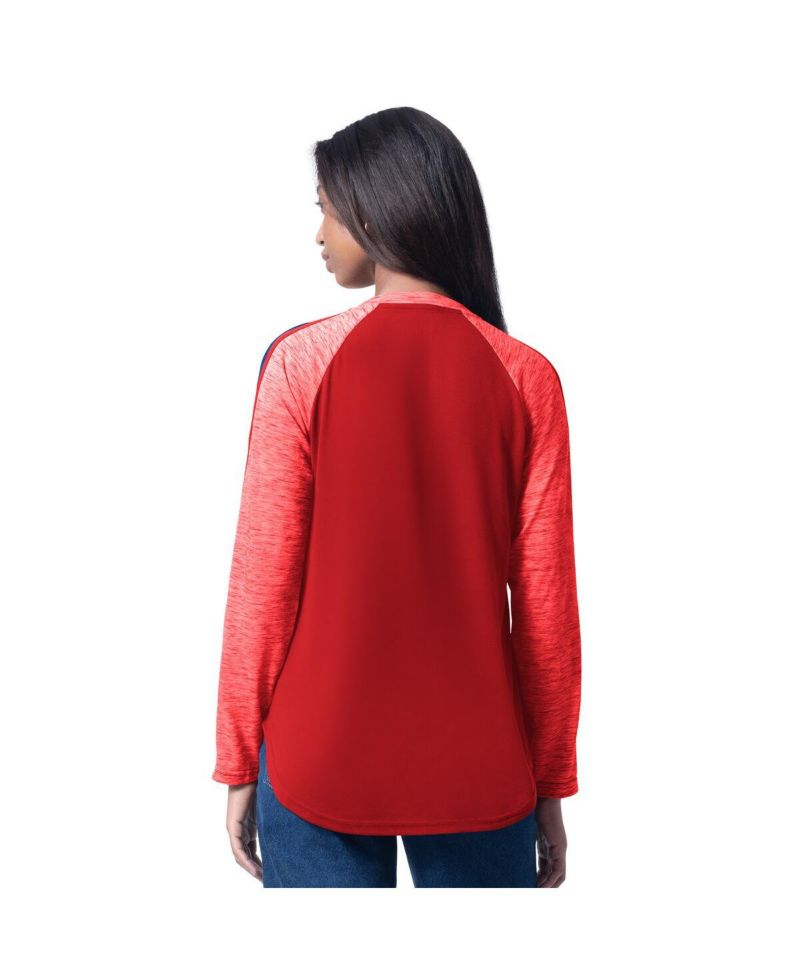 Women's Red Philadelphia Phillies Top Dog Raglan Long Sleeve V-Neck T-Shirt
