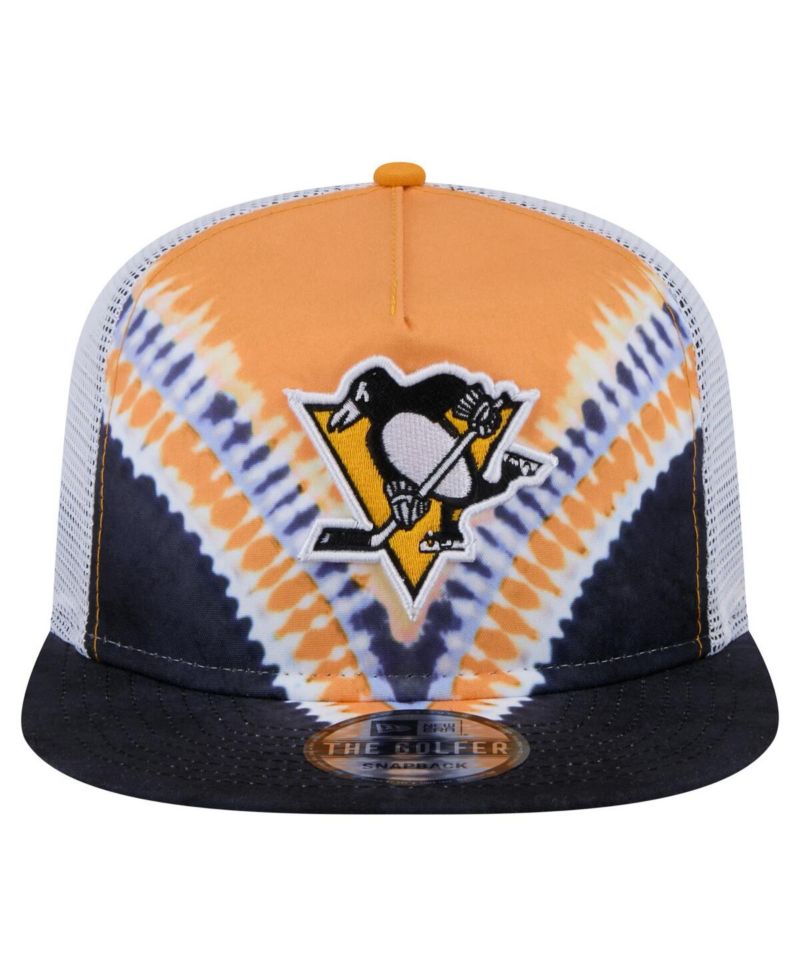 Men's Black/Gold Pittsburgh Penguins Throwback V-Dye Adjustable Golfer Hat