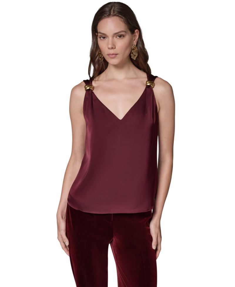 Women's Sleeveless V-Neck Satin Blouse
