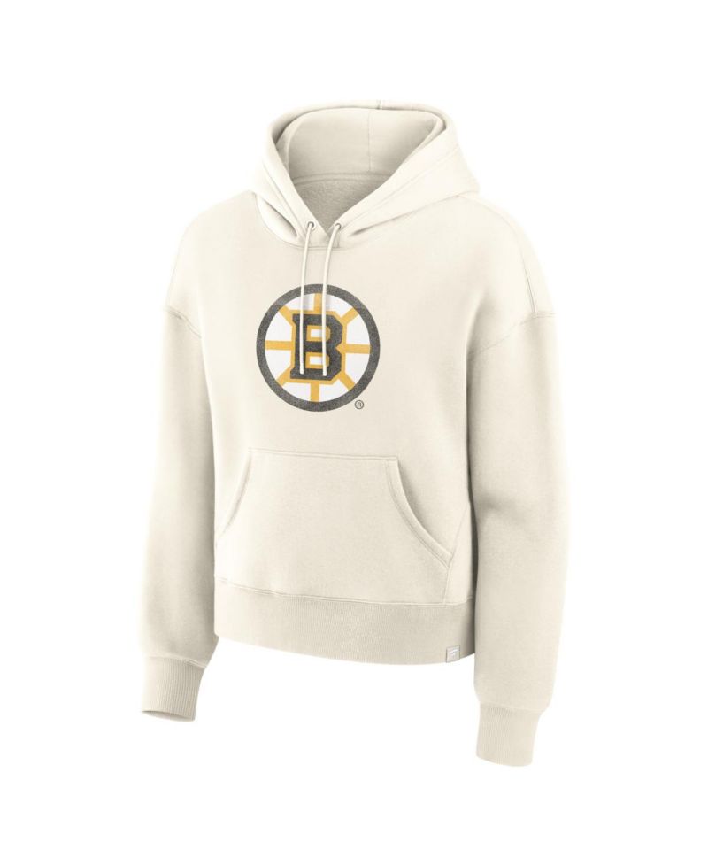 Women's Cream Boston Bruins Elevated Distressed Logo Hoodie