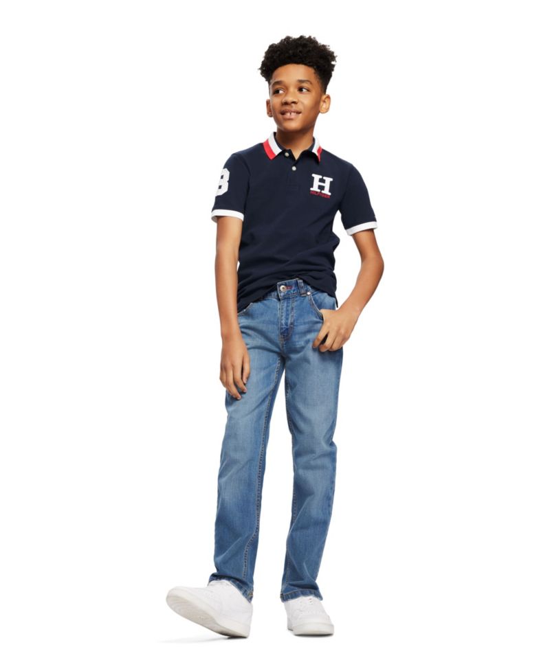 Toddler and Little Boys Striped Collar Embroidered Matt Polo