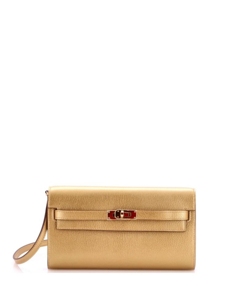 Pre-Owned Hermes Kelly To Go Wallet Metallic Chevre Chamkilight