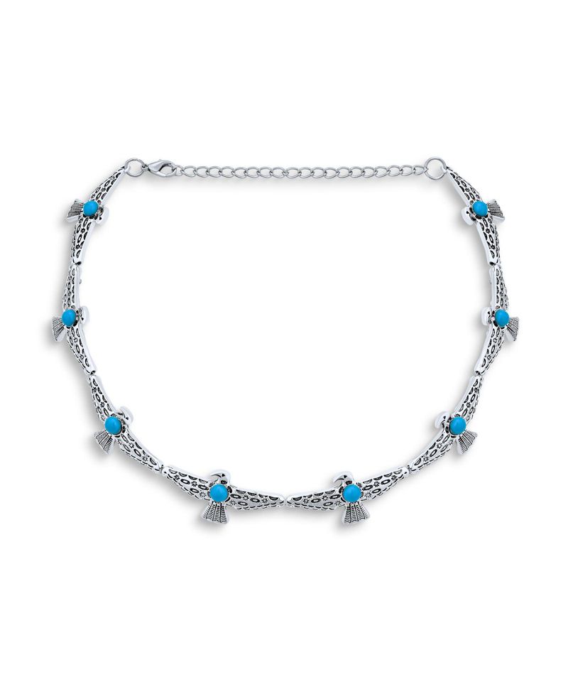 Southwestern Eagle Bird Necklace Choker with Turquoise Accents Adjustable Fashion Statement Jewelry