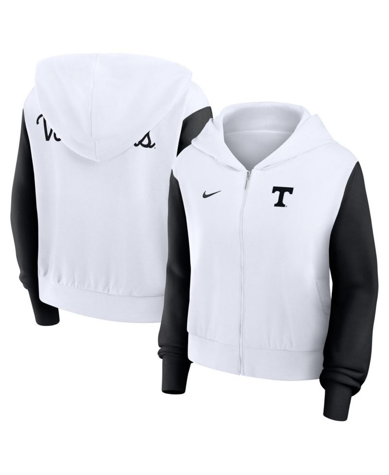 Women's White Tennessee Volunteers Cropped Beyond Capability Color-Block Script Full-Zip Hoodie