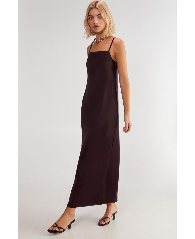 Women's Satin Square Neck Maxi Slip Dress