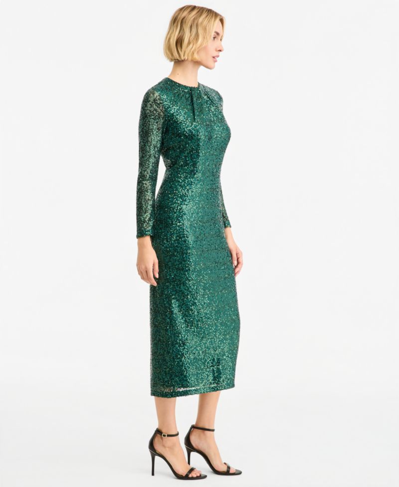 Women's Long-Sleeve Midi Sequin Dress