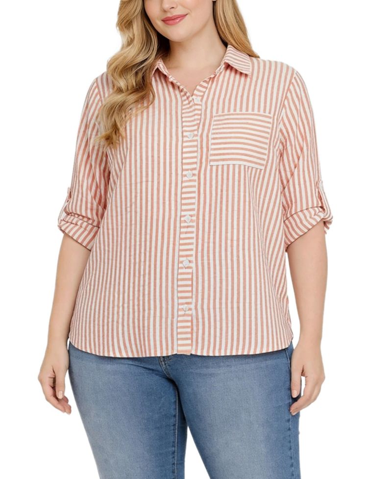 Plus Size 3/4-Sleeve Roll Tab Top