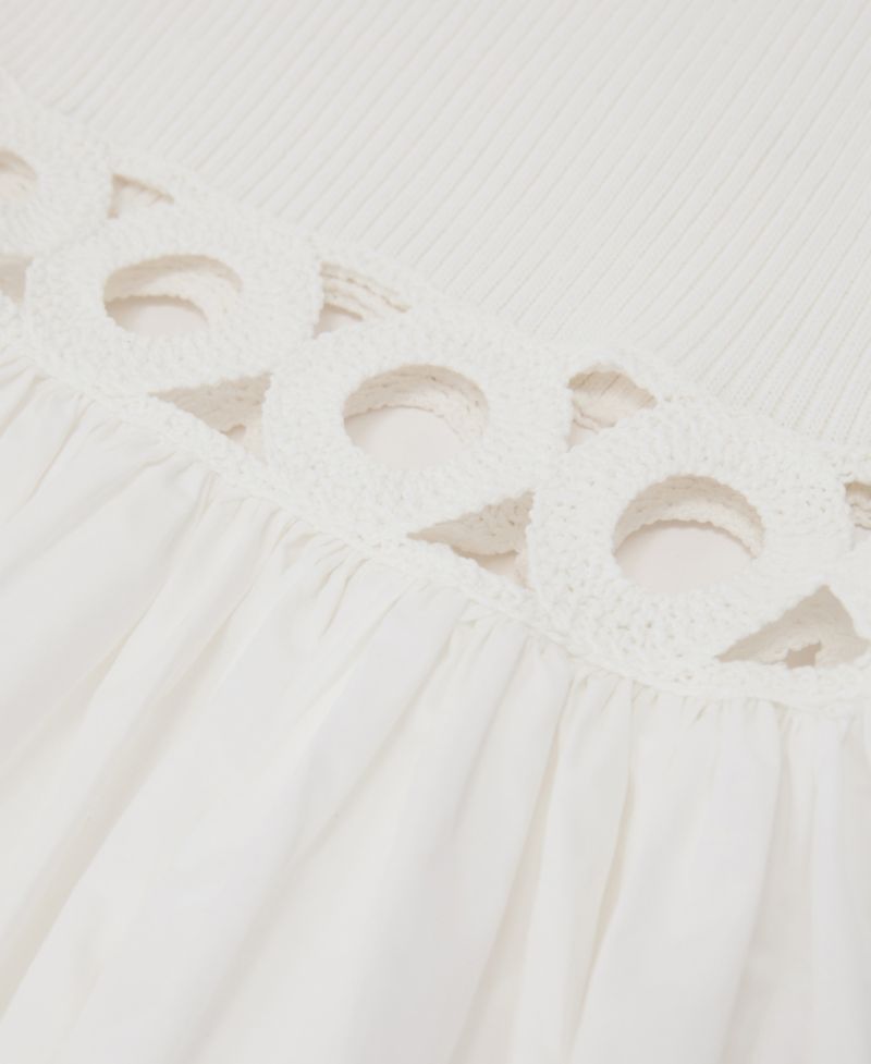 Women's Rib-Knit Woven Mix Cut-Out Midi Dress