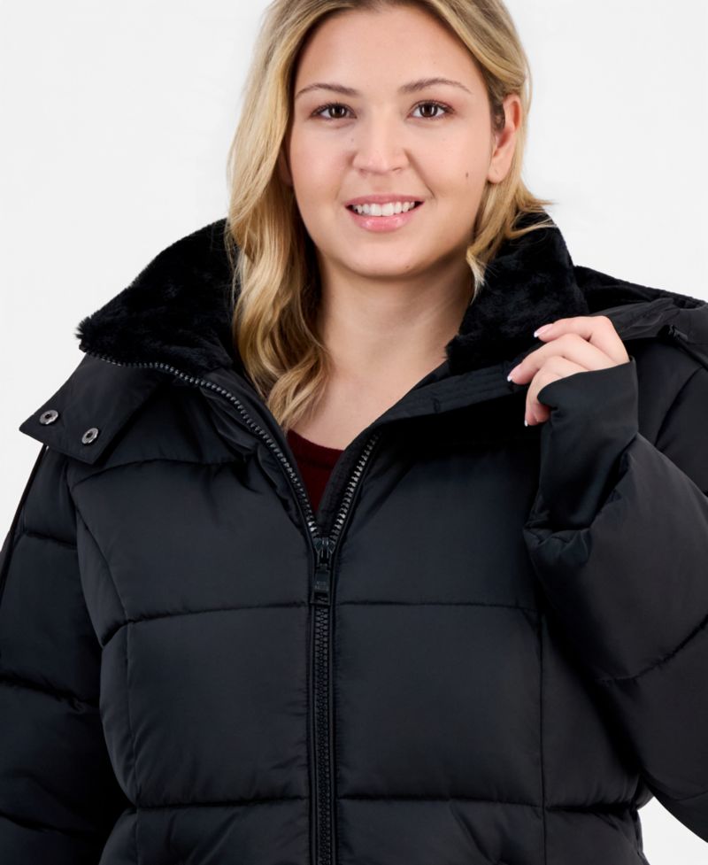 Plus Size Hooded Quilted Puffer Coat