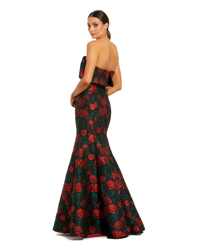 Women's Strapless Floral Brocade Mermaid Gown