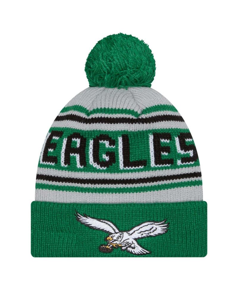 Big Boys and Girls Kelly Green Philadelphia Eagles Main Cuffed Knit with Pom Hat