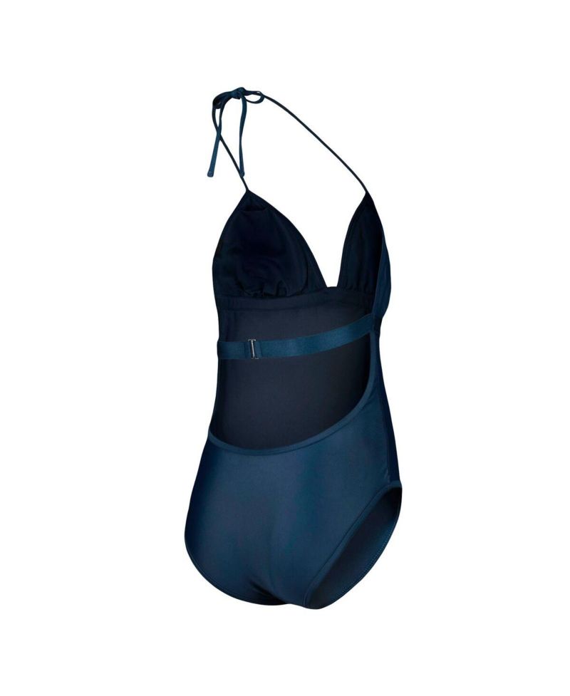 Women's Navy Atlanta Braves Full Count One-Piece Swimsuit