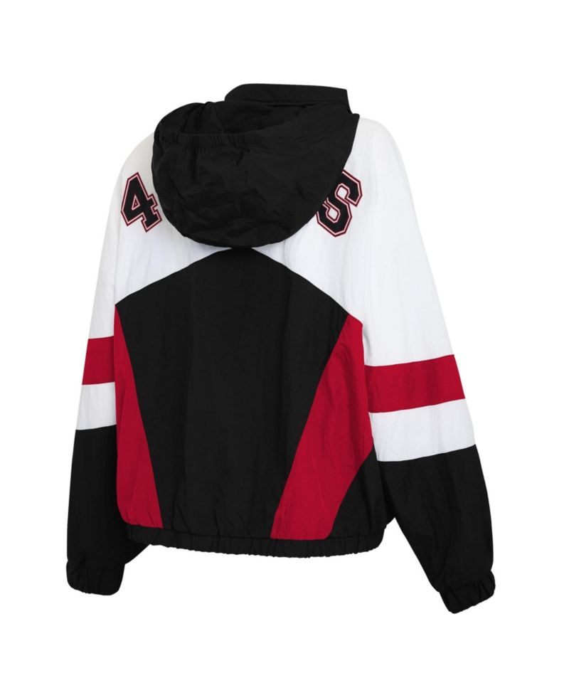 Women's White/Black San Francisco 49ers Crinkle Full-Snap Hooded Windbreaker Jacket