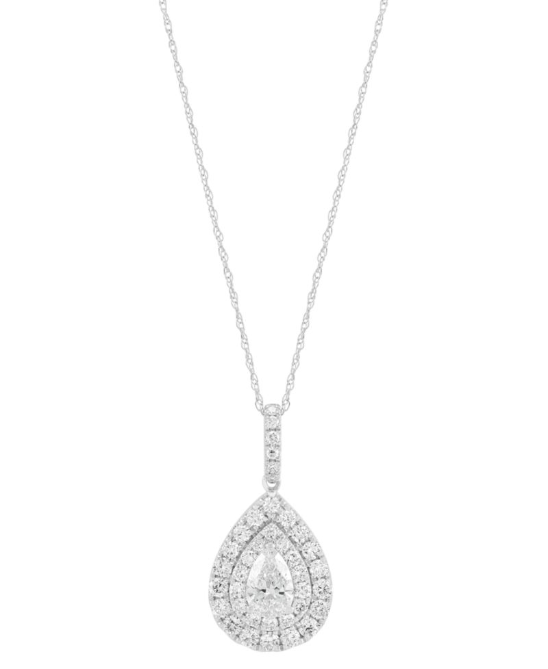 Lab Grown Diamond Pear & Round Double Halo 18"Pendant Necklace (1-1/4 ct. t.w.) in 14k White Gold