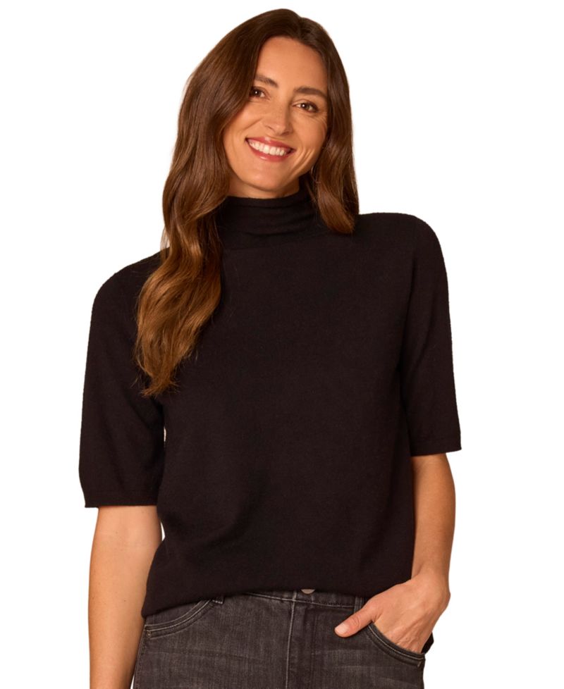 Petite Short-Sleeve Mock-Neck Sweater