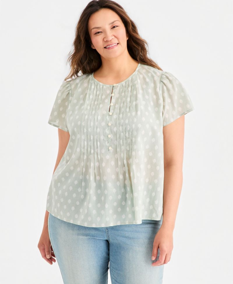 Petite Cotton Printed Flutter-Sleeve Top