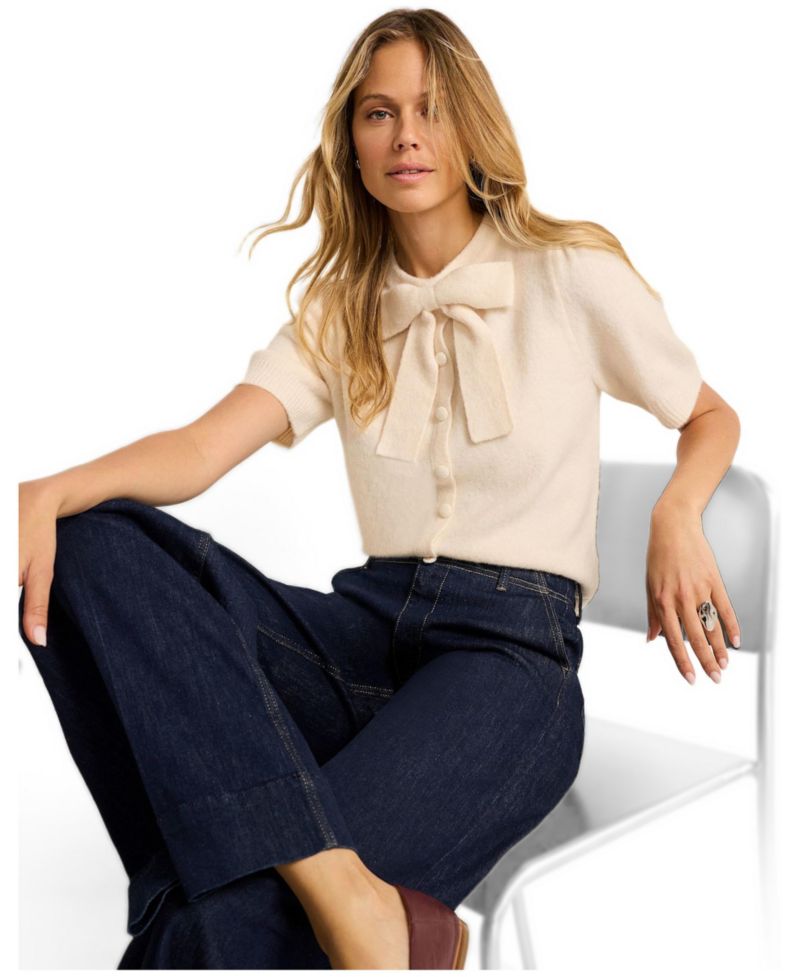 Women's Bow Detail Crewneck Short-Sleeve Knit Top