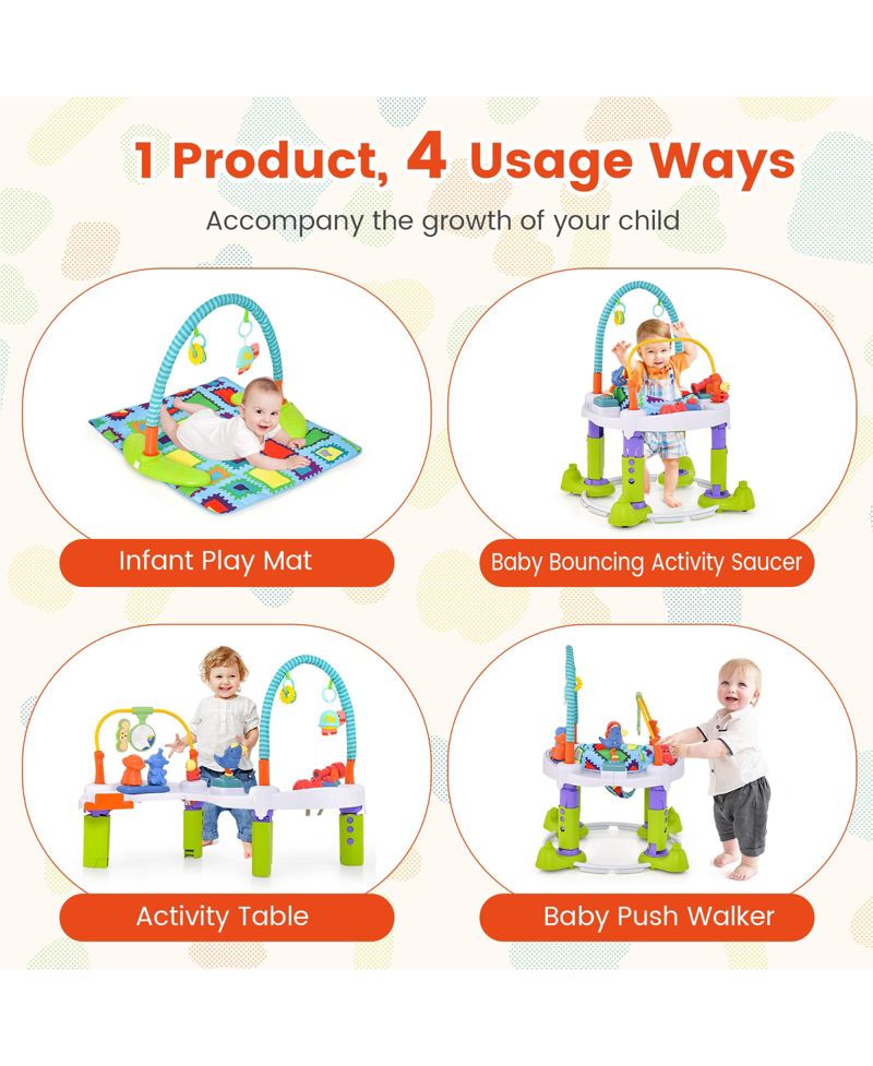 Kids 4-in-1 Baby Bouncer Activity Center with 3 Adjustable Heights-Green