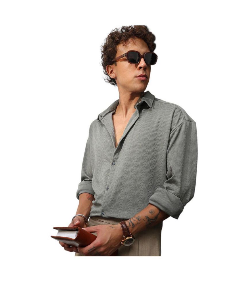 Men's Ash Grey Stripe-Textured Shirt